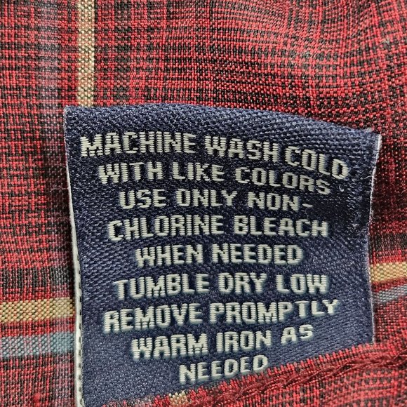 Preswick & Moore Shirt Mens Large Burgundy Red Gold Plaid Button Front Casual - Picture 7 of 8